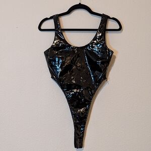 High Rise Bikini Black PVC Vinyl Bodysuit size XS